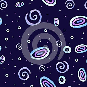 Spirals abstraktnie on a blue background watercolor seamless pattern