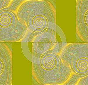 Spirals pattern yellow orange light green with rectangles