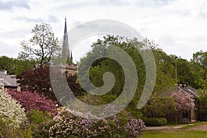 Spire of the 1853 Chalmers-Wesley United protestant church seen from the top of Old Quebec walls