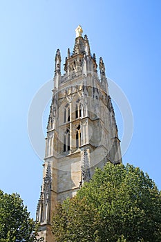 Spire of the beautiful St. Andre Cathedral which is a UNESCO world heritage site, Bordeaux, France.