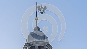 Spire of the castle tower of Nesvizh Castle, Belarus. Medieval castle and palace. Heritage concepts.