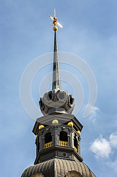 Spire of the Dresden Chapel. Beautiful architecture of the old city. Close-up