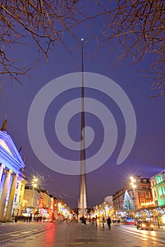 The spire monument in Dublin at Christmas