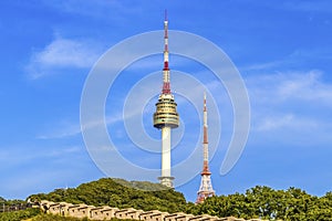 The spire of N Seoul Tower, or Namsan Tower in Seoul,South Korea