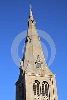 Spire of a village church in England