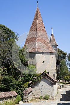 Spired steeples in Romania photo