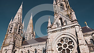 The spires of the Anglican Cathedral of St. Fin Barre in the Irish city of Cork. A Christian church in the Neo-Gothic style.