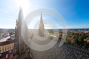 Spires of Saint Vitus Cathedral. Prague, Czech Republic