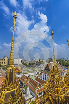 Spires Temple Loha Prasat Hall Wat Ratchanaddaram Worawihan Bangkok Thailand