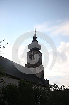 Spires and towers under the scorching summer sun around Tauberbishofsheim near frankfurt in southern germany