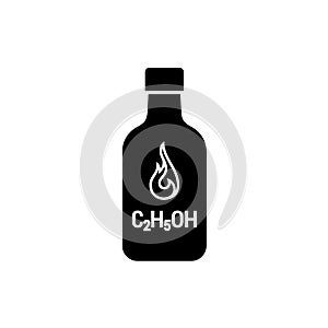 Spirit bottle with formula and fire icon.