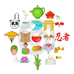 Spirit of China icons set, cartoon style