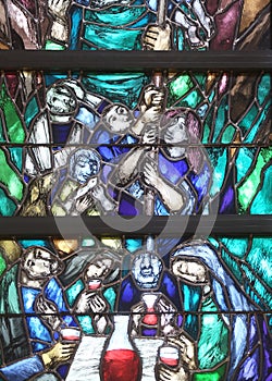 Spirit of God awakens a new life, both dead and alive, stained glass window in church of St John in Piflas, Germany