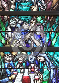 Spirit of God awakens a new life, both dead and alive, stained glass window in church of St John in Piflas, Germany photo