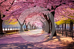 The spirit of Hanami, featuring cherry blossom. AI Generated