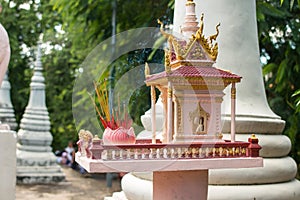 A spirit house at Wat Phnom - a temple in Phnom Penh, Cambodia