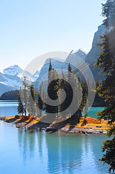 Spirit Island in Lake Maligne Jasper national park