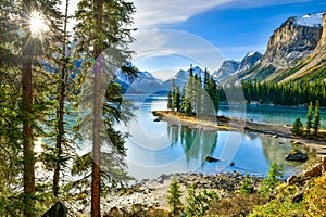 Spirit Island in Maligne Lake, Alberta, Canada