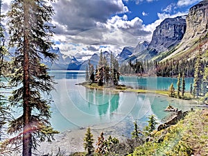 Spirit Island on Maligne Lake in Jasper National Park