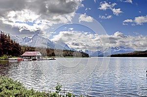 Spirit Island on Maligne Lake in Jasper National Park