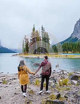 Spirit Island in Maligne Lake, Jasper National Park, Alberta, Canada. Canadian Rockies