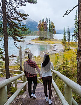 Spirit Island in Maligne Lake, Jasper National Park, Alberta, Canada. Canadian Rockies