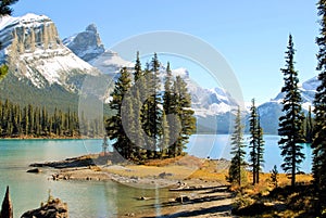 Spirit Island and Maligne Lake in Jasper National Park, Alberta, Canada, UNESCO World Heritage