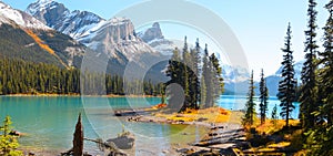 Spirit island in Maligne lake near Jasper