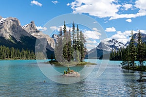 Spirit Island on Maligne Lake in the summer - Jasper National Park Canada