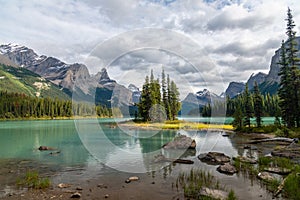 Spirit island scene in Canadian rockies