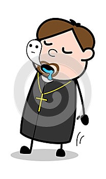 Spirit Leaving Body - Cartoon Priest Religious Vector Illustration