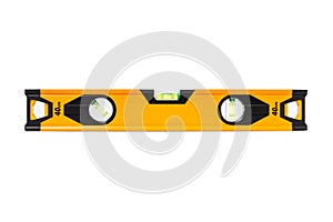 Spirit level close up on white background, Construction bubble level yellow, Spirit level tool, Yellow block level with bubble