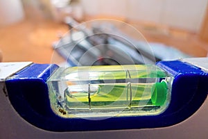 Spirit level on construction site
