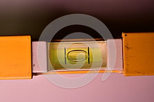 spirit level ruler yellow precision bubble close up