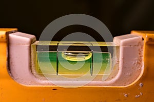 spirit level ruler yellow precision bubble close up