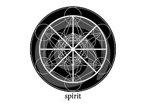 Spirit symbol wicca alchemy icon, Sacred Geometry, Magic logo design of the spiritual sign. Black and white vector mandala