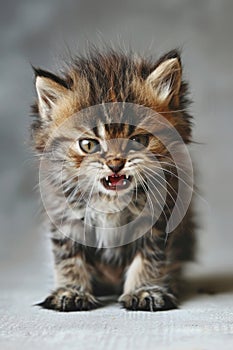 A spirited tabby kitten with striking tufts of fur photo