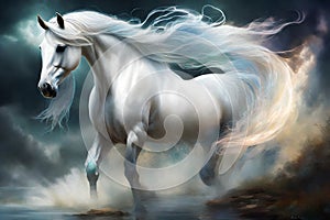 Spiritual animal concept with running horse in ethereal style