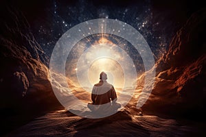 Spiritual awakening enlightment meditation. Generative AI photo