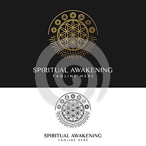 Espiritual el despertar flor de vida a 7 simbolos designación de la organización o institución diseno plantilla 