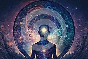Spiritual Awakening: A Trippy Journey into Mindfulness, Consciousness, and Oneness with the Universe, generative ai photo