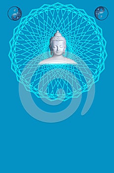 Spiritual background with buddha statue and mandala