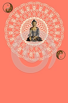 Spiritual background with buddha statue and mandala