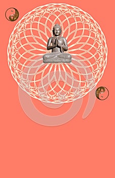 Spiritual background with buddha statue and mandala