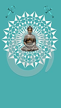 Spiritual background with buddha statue and mandala