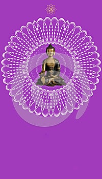 Spiritual background with buddha statue and mandala