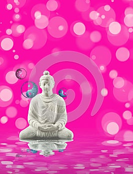 Spiritual background for meditation with yin yang and om symbol  in color background