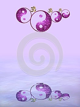 Spiritual background for meditation with yin yang and om symbol isolated in color background