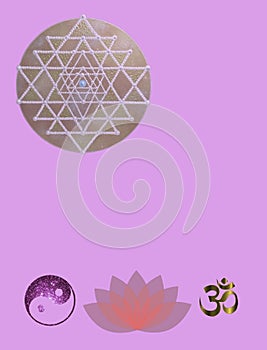 Spiritual background for meditation with yin yang symbol isolated in color background