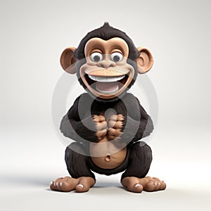 Spiritual Chimpanzee: A Cute 3d Model Illustration With Foreshortening Techniques